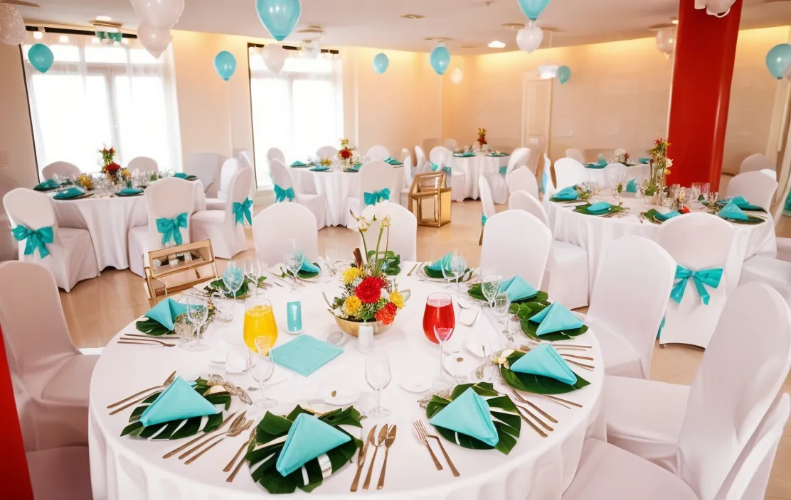 Mantel satén blanco con servilleta crepé verde y funda de silla con lazo